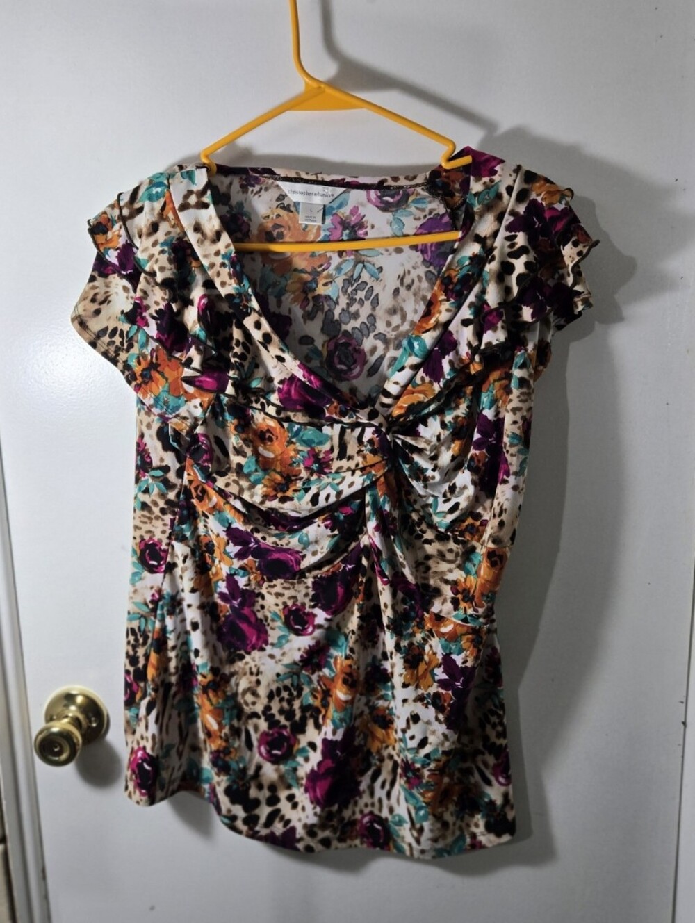 Christopher & Banks Artsy Casual Chic Edgy Animal Print Floral Print Top Large